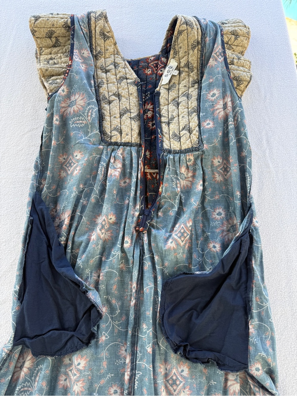 SEA New York quilted fall cottagecore boho Floral Maxi Dress pockets Ruffle - Picture 16 of 16